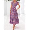 imagePRETTYGARDEN Womens 2025 Summer Floral Midi Dress Cap Sleeve V Neck Ruffle Long Flowy Boho Casual Beach Vacation DressesFloral Navy Red