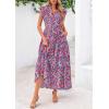 imagePRETTYGARDEN Womens 2025 Summer Floral Midi Dress Cap Sleeve V Neck Ruffle Long Flowy Boho Casual Beach Vacation DressesFloral Navy Red