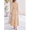 imagePRETTYGARDEN Womens Casual Smocked Midi Dress 2025 Spring Long Sleeve V Neck Tiered A Line Long Flowy DressApricot