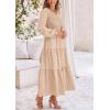imagePRETTYGARDEN Womens Casual Smocked Midi Dress 2025 Spring Long Sleeve V Neck Tiered A Line Long Flowy DressApricot