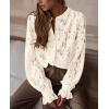 imagePRETTYGARDEN Womens Dressy Casual Lace Blouse Long Sleeve Button Up Shirts Tops Spring Fall Fashion ClothesBeige