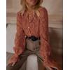 imagePRETTYGARDEN Womens Dressy Casual Lace Blouse Long Sleeve Button Up Shirts Tops Spring Fall Fashion ClothesBrick Red