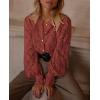 imagePRETTYGARDEN Womens Dressy Casual Lace Blouse Long Sleeve Button Up Shirts Tops Spring Fall Fashion ClothesBrown Red