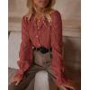imagePRETTYGARDEN Womens Dressy Casual Lace Blouse Long Sleeve Button Up Shirts Tops Spring Fall Fashion ClothesBrown Red