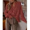 imagePRETTYGARDEN Womens Dressy Casual Lace Blouse Long Sleeve Button Up Shirts Tops Spring Fall Fashion ClothesBrown Red