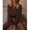imagePRETTYGARDEN Womens Dressy Casual Lace Blouse Long Sleeve Button Up Shirts Tops Spring Fall Fashion ClothesCoffee