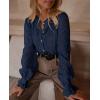 imagePRETTYGARDEN Womens Dressy Casual Lace Blouse Long Sleeve Button Up Shirts Tops Spring Fall Fashion ClothesNavy