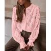 imagePRETTYGARDEN Womens Dressy Casual Lace Blouse Long Sleeve Button Up Shirts Tops Spring Fall Fashion ClothesPink