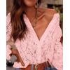 imagePRETTYGARDEN Womens Dressy Casual Lace Blouse Long Sleeve Button Up Shirts Tops Spring Fall Fashion ClothesPink