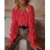 imagePRETTYGARDEN Womens Dressy Casual Lace Blouse Long Sleeve Button Up Shirts Tops Spring Fall Fashion ClothesRed