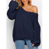 imagePRETTYGARDEN Womens Fall Sweaters Chunky Loose Long Sleeve V Neck Oversized Dressy Casual Knit Pullover TopsNavy