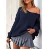 imagePRETTYGARDEN Womens Fall Sweaters Chunky Loose Long Sleeve V Neck Oversized Dressy Casual Knit Pullover TopsNavy