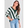 imagePRETTYGARDEN Womens Fashion Long Sleeve Striped Color Block Knitted Sweater Crew Neck Loose Pullover Jumper TopsStriped Dark Green