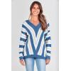 imagePRETTYGARDEN Womens Fashion Long Sleeve Striped Color Block Knitted Sweater Crew Neck Loose Pullover Jumper TopsStriped Dark Royal Blue