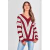 imagePRETTYGARDEN Womens Fashion Long Sleeve Striped Color Block Knitted Sweater Crew Neck Loose Pullover Jumper TopsStriped Red