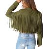 imagePRETTYGARDEN Womens Fringe Faux Suede Leather Jackets 2025 Fashion Tassel Motorcycle Cropped CoatsDark Army Green