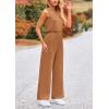 imagePRETTYGARDEN Womens Jumpsuits Summer Casual One Piece Outfits Sleeveless Wide Leg Long Pants RompersCamel