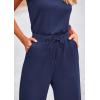 imagePRETTYGARDEN Womens Jumpsuits Summer Casual One Piece Outfits Sleeveless Wide Leg Long Pants RompersDark Blue