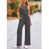 imagePRETTYGARDEN Womens Jumpsuits Summer Casual One Piece Outfits Sleeveless Wide Leg Long Pants RompersDark Grey