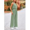 imagePRETTYGARDEN Womens Jumpsuits Summer Casual One Piece Outfits Sleeveless Wide Leg Long Pants RompersGrey Green