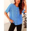 imagePRETTYGARDEN Womens Summer Button Down Shirts Casual Short Sleeve Crew Neck Ribbed Knit Blouse Top CardigansBlue