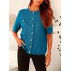 imagePRETTYGARDEN Womens Summer Button Down Shirts Casual Short Sleeve Crew Neck Ribbed Knit Blouse Top CardigansCyan