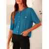 imagePRETTYGARDEN Womens Summer Button Down Shirts Casual Short Sleeve Crew Neck Ribbed Knit Blouse Top CardigansCyan