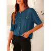 imagePRETTYGARDEN Womens Summer Button Down Shirts Casual Short Sleeve Crew Neck Ribbed Knit Blouse Top CardigansDark Blue