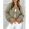 imagePRETTYGARDEN Womens Tie Front Bow Cardigan Sweaters Chunky Knit Long Puff Sleeve Trendy Fall Winter Jacket CoatsMist Green