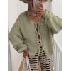 imagePRETTYGARDEN Womens Tie Front Bow Cardigan Sweaters Chunky Knit Long Puff Sleeve Trendy Fall Winter Jacket CoatsMist Green