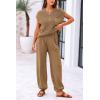 imagePRETTYGARDEN Womens Two Piece Outfits Sweater Sets Knit Pullover Tops And High Waisted Pants Matching Tracksuit Sweatsuit SetButton Khaki