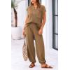 imagePRETTYGARDEN Womens Two Piece Outfits Sweater Sets Knit Pullover Tops And High Waisted Pants Matching Tracksuit Sweatsuit SetButton Khaki