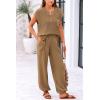 imagePRETTYGARDEN Womens Two Piece Outfits Sweater Sets Knit Pullover Tops And High Waisted Pants Matching Tracksuit Sweatsuit SetButton Khaki