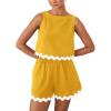 imagePRETTYGARDEN Womens 2 Piece Beach Vacation Outfits Casual Cropped Tank Top High Waist Shorts Set TracksuitYellow