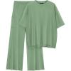 imagePRETTYGARDEN Womens 2 Piece Outfits Casual Short Sleeve Pullover Tops and Wide Leg Pants Lounge Sets TracksuitsBean Green