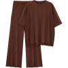 imagePRETTYGARDEN Womens 2 Piece Outfits Casual Short Sleeve Pullover Tops and Wide Leg Pants Lounge Sets TracksuitsLight Coffee