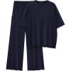 imagePRETTYGARDEN Womens 2 Piece Outfits Casual Short Sleeve Pullover Tops and Wide Leg Pants Lounge Sets TracksuitsNavy