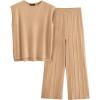 imagePRETTYGARDEN Womens 2 Piece Outfits Knit Loungewear High Low Pullover Tops and Wide Leg Pants Casual Sweater Sets TracksuitsLight Camel