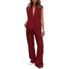 imagePRETTYGARDEN Womens 2 Piece Outfits Sleeveless Suit Vest and Wide Leg Pants Business Casual Blazer SetsWine Red