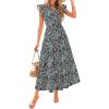 imagePRETTYGARDEN Womens 2025 Summer Floral Midi Dress Cap Sleeve V Neck Ruffle Long Flowy Boho Casual Beach Vacation DressesFloral Black Blue