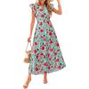 imagePRETTYGARDEN Womens 2025 Summer Floral Midi Dress Cap Sleeve V Neck Ruffle Long Flowy Boho Casual Beach Vacation DressesFloral Green Red