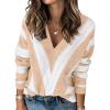 imagePRETTYGARDEN Womens Fashion Long Sleeve Striped Color Block Knitted Sweater Crew Neck Loose Pullover Jumper TopsStriped Beige