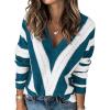 imagePRETTYGARDEN Womens Fashion Long Sleeve Striped Color Block Knitted Sweater Crew Neck Loose Pullover Jumper TopsStriped Denim Blue