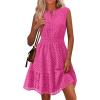 imagePRETTYGARDEN Womens Summer Dresses 2025 Sleeveless V Neck Eyelet Hollow Out Swing A Line Beach Vacation Sun DressRose Red