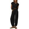 imagePRETTYGARDEN Womens Two Piece Outfits Sweater Sets Knit Pullover Tops And High Waisted Pants Matching Tracksuit Sweatsuit SetButton Black