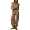 imagePRETTYGARDEN Womens Two Piece Outfits Sweater Sets Knit Pullover Tops And High Waisted Pants Matching Tracksuit Sweatsuit SetButton Khaki