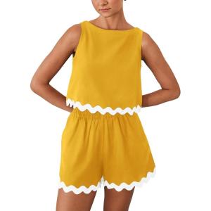 imagePRETTYGARDEN Womens 2 Piece Beach Vacation Outfits Casual Cropped Tank Top High Waist Shorts Set TracksuitYellow