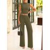 imagePRETTYGARDEN 2 Piece Outfits for Women Summer Matching Lounge Sets Ribbed Knit Crop Tank Tops Wide Leg Pants Travel ClothesArmy Green