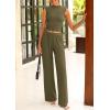 imagePRETTYGARDEN 2 Piece Outfits for Women Summer Matching Lounge Sets Ribbed Knit Crop Tank Tops Wide Leg Pants Travel ClothesArmy Green