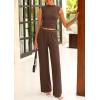 imagePRETTYGARDEN 2 Piece Outfits for Women Summer Matching Lounge Sets Ribbed Knit Crop Tank Tops Wide Leg Pants Travel ClothesCoffee